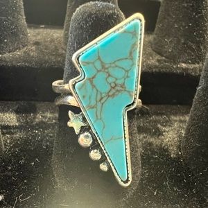 Beautiful turquoise and silver lightning bolt adjustable ring